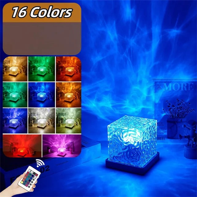 Dynamic 3D Crystal Night Light with Rotating Water Ripple Projector and Colorful LED Table Lamp - Home Decor